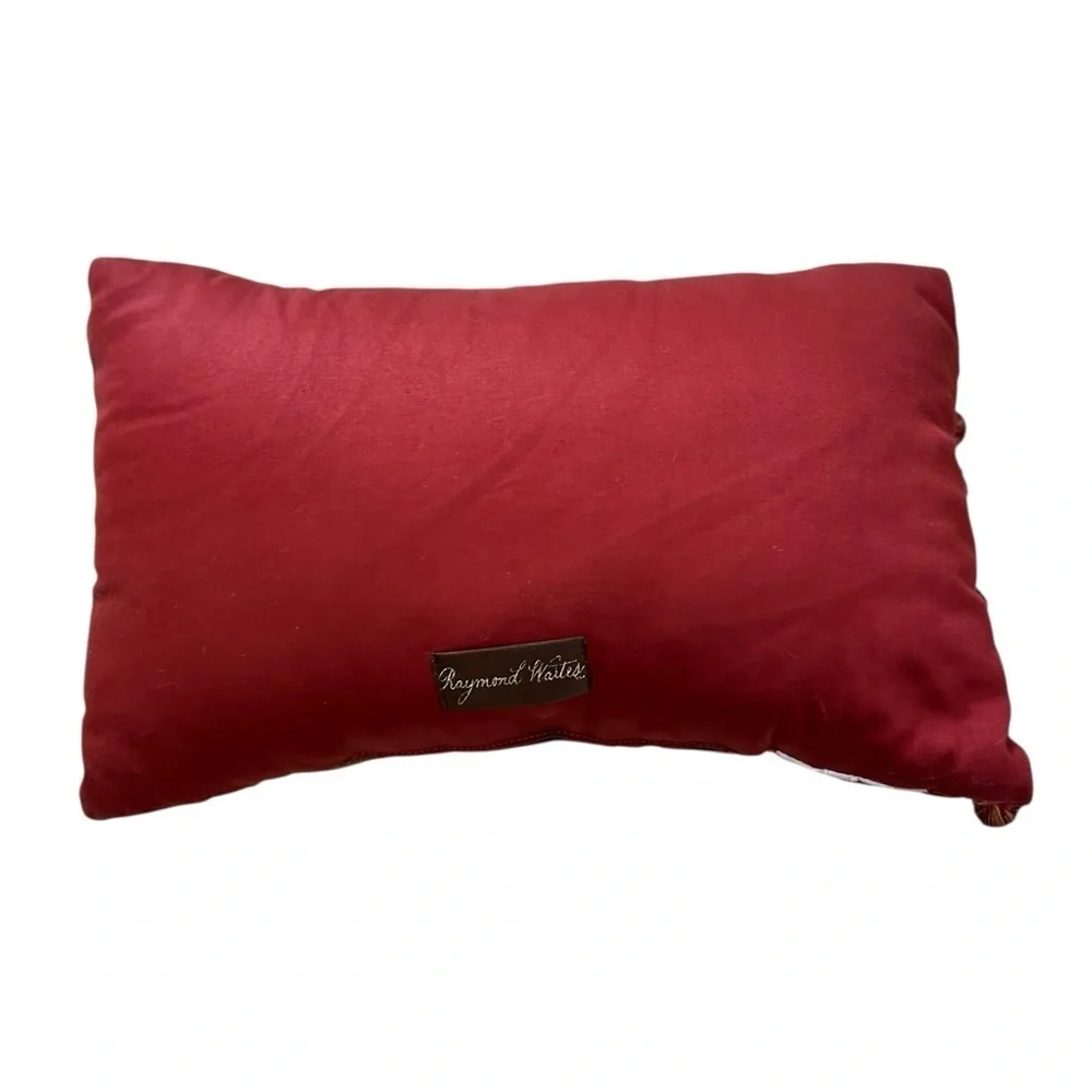 Raymond Waites Lumbar Floral Chenille Pillow Multicolored Pom Pom Trim 10x16”